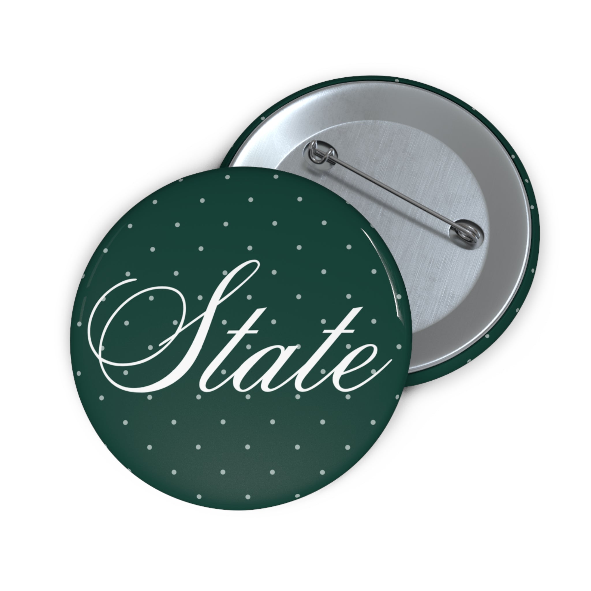 Green Polka Dot Cursive "State"