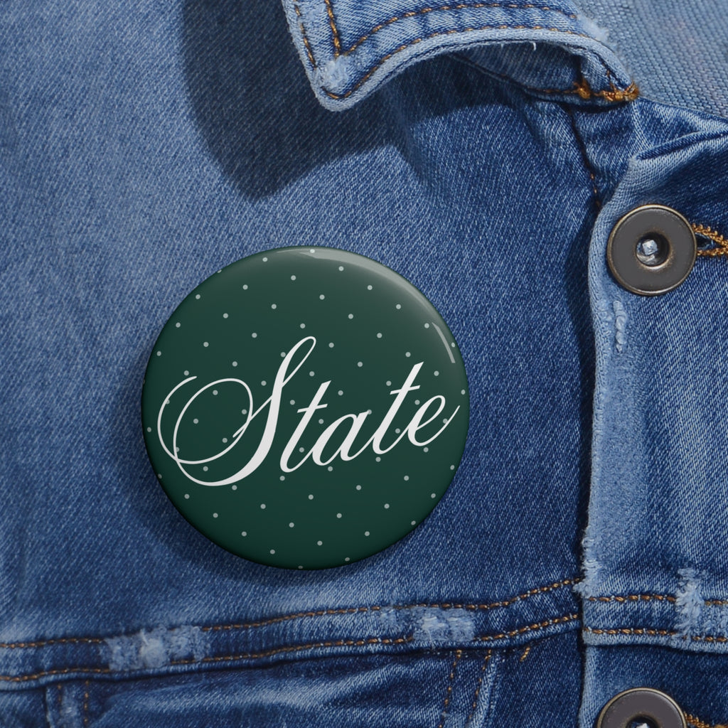 Green Polka Dot Cursive "State"