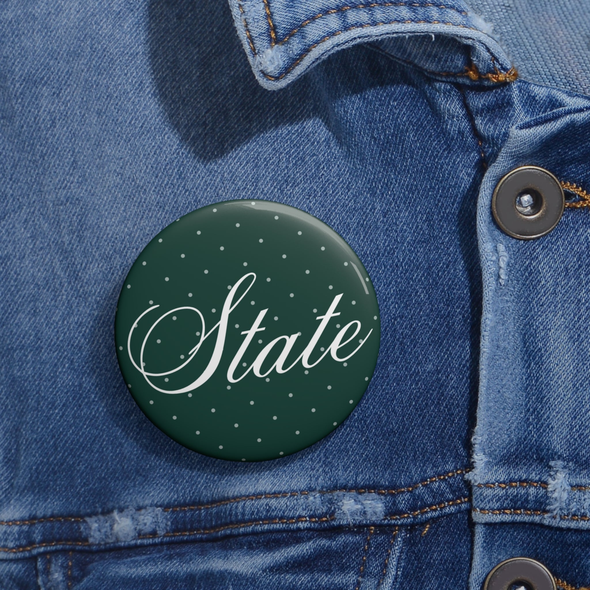 Green Polka Dot Cursive "State"