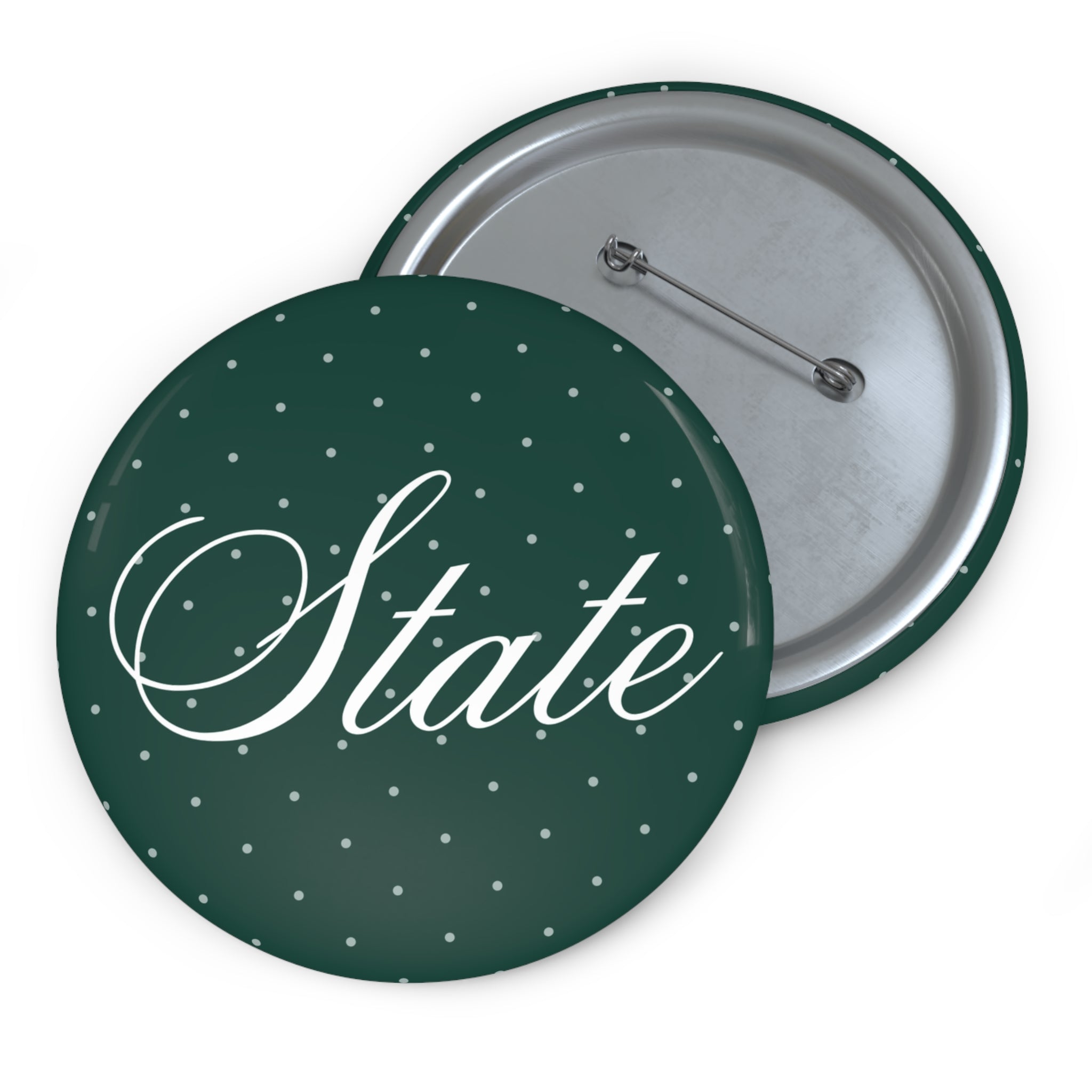 Green Polka Dot Cursive "State"