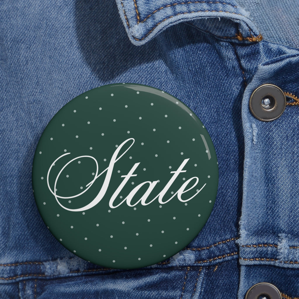 Green Polka Dot Cursive "State"