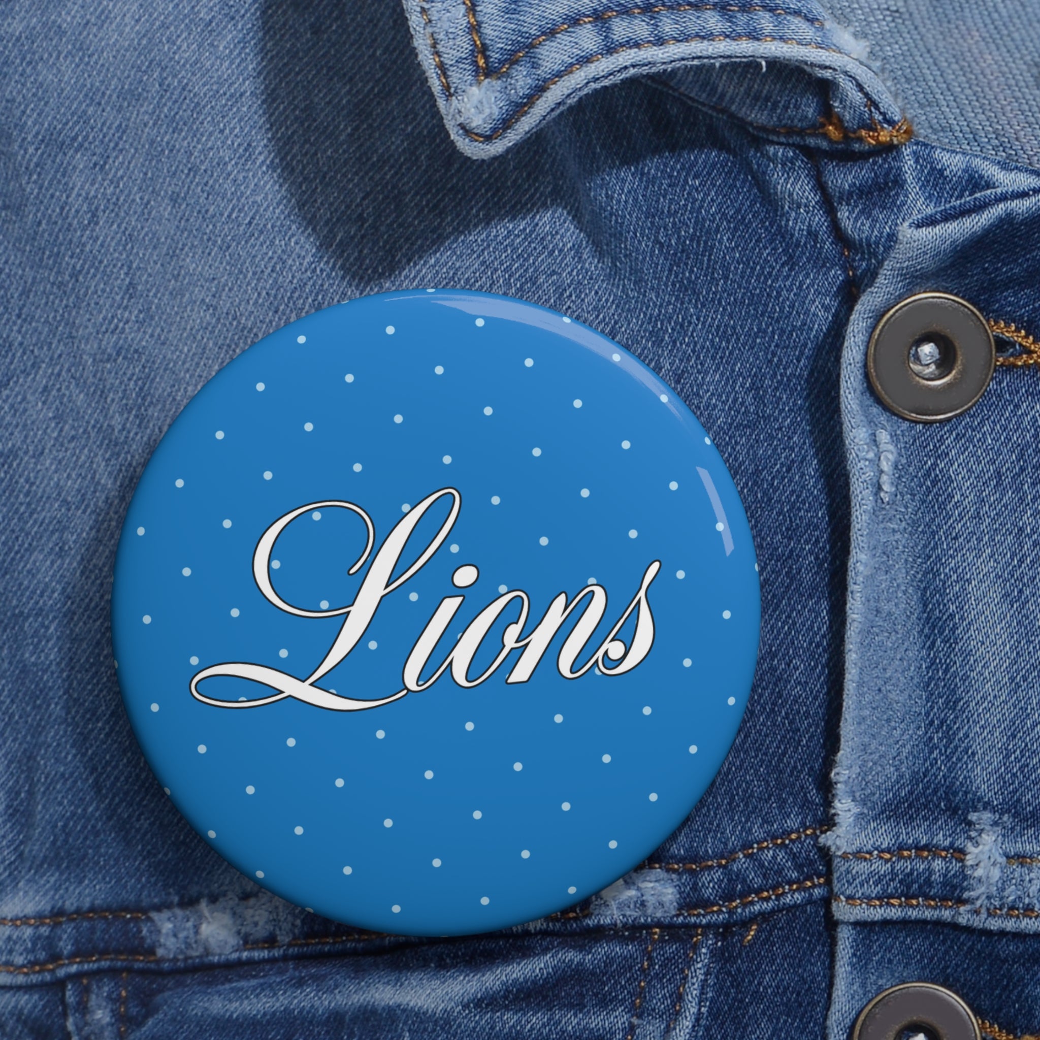 Blue Polka Dot Cursive Lions